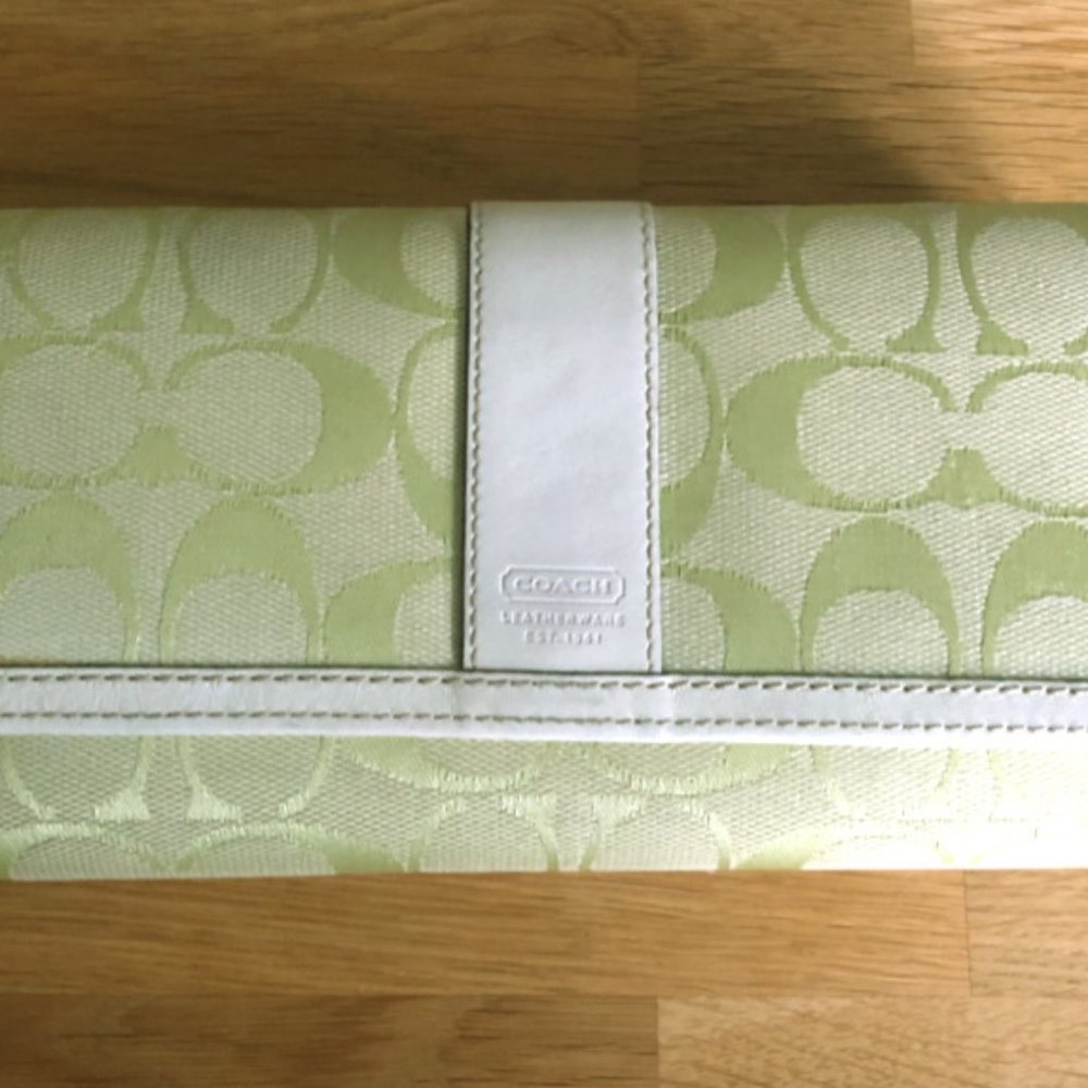 Coach Green Signature and White Leather Wallet